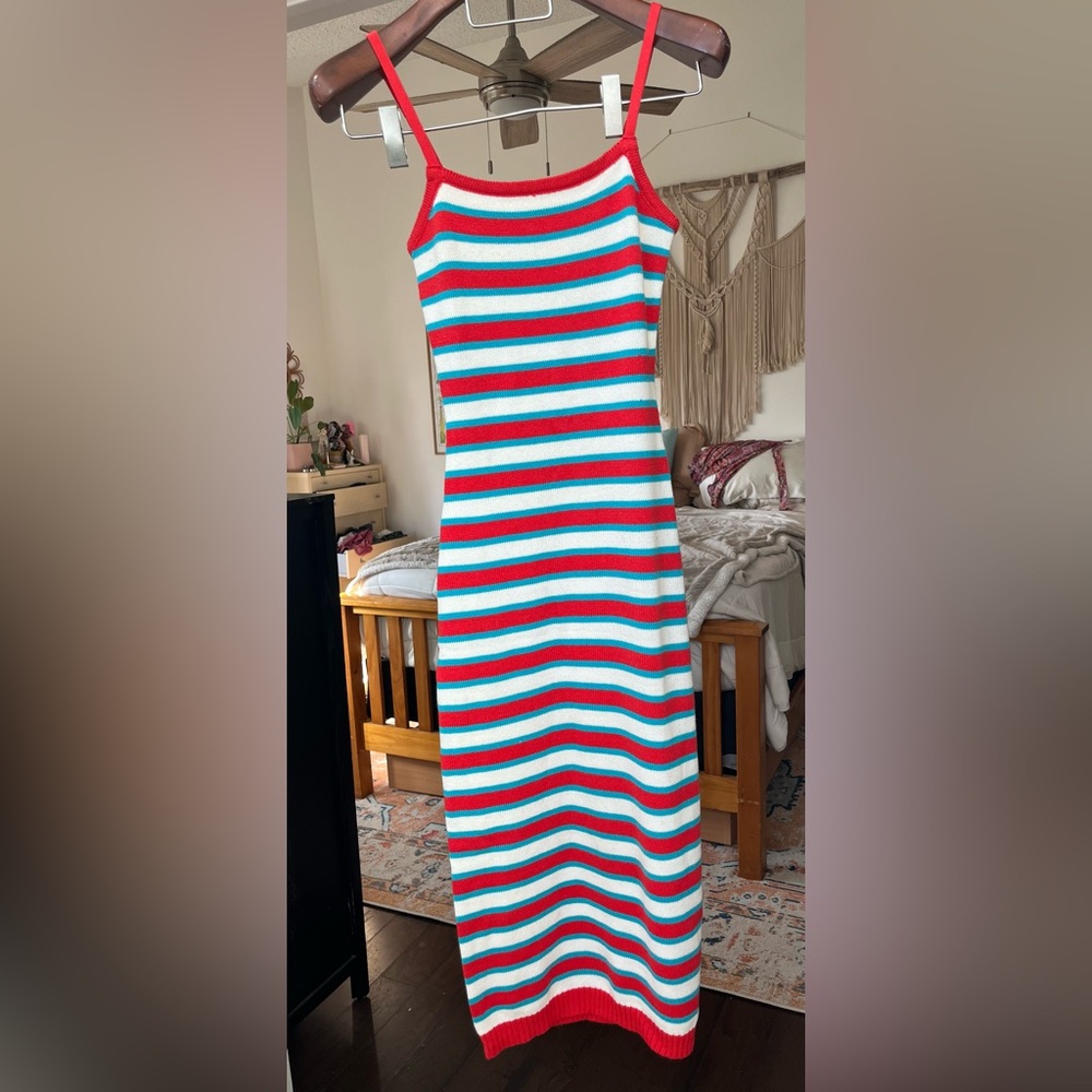 Pink Lily striped spaghetti strap sweater midi dress, size S